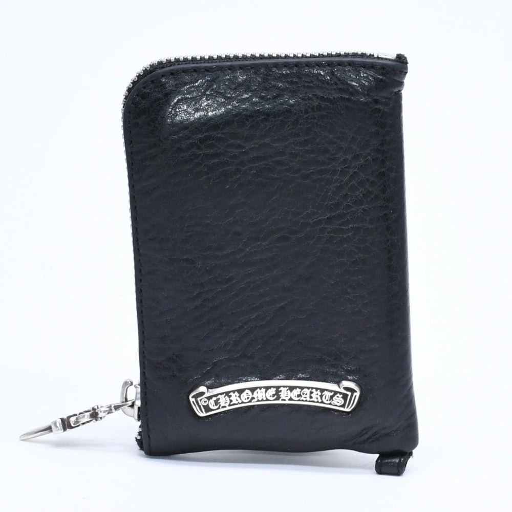極美品 CHROME HEARTS クロムハーツ WALLET TINY ZIP タイニー ジップウォレット 財布 CHクロスパッチ ダガージップ ブラック 中古 4a009814