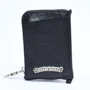 極美品 CHROME HEARTS クロムハーツ WALLET TINY ZIP タイニー ジップウォレット 財布 CHクロスパッチ ダガージップ ブラック 中古 4a009814