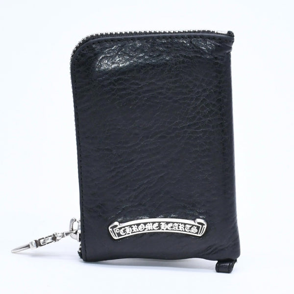 極美品 CHROME HEARTS クロムハーツ WALLET TINY ZIP タイニー ジップウォレット 財布 CHクロスパッチ ダガージップ ブラック 中古 4a009814