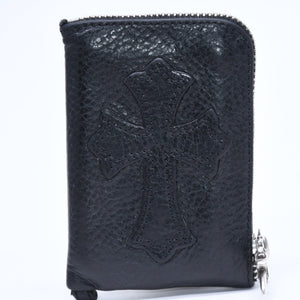 極美品 CHROME HEARTS クロムハーツ WALLET TINY ZIP タイニー ジップウォレット 財布 CHクロスパッチ ダガージップ ブラック 中古 4a009814