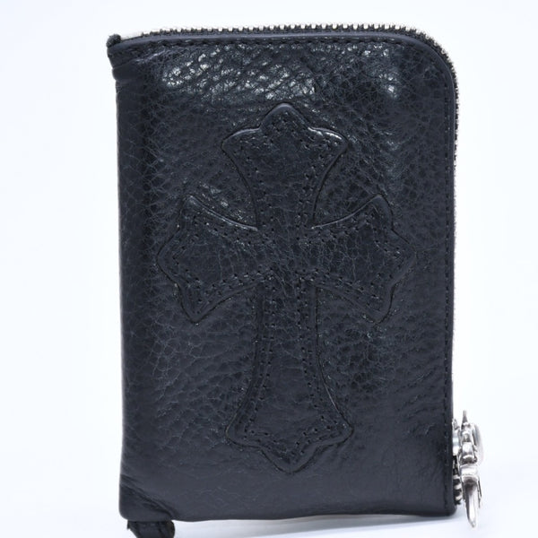 極美品 CHROME HEARTS クロムハーツ WALLET TINY ZIP タイニー ジップウォレット 財布 CHクロスパッチ ダガージップ ブラック 中古 4a009814