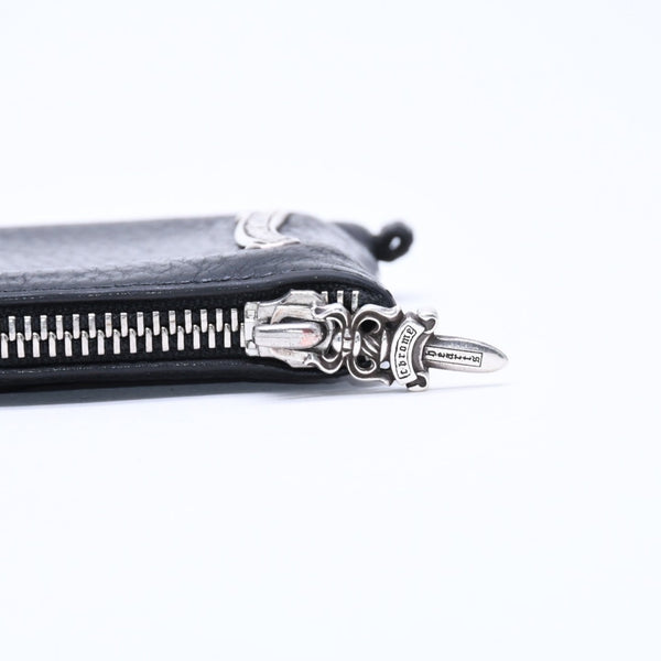 極美品 CHROME HEARTS クロムハーツ WALLET TINY ZIP タイニー ジップウォレット 財布 CHクロスパッチ ダガージップ ブラック 中古 4a009814