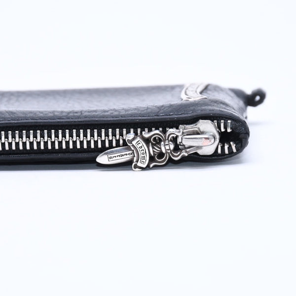 極美品 CHROME HEARTS クロムハーツ WALLET TINY ZIP タイニー ジップウォレット 財布 CHクロスパッチ ダガージップ ブラック 中古 4a009814