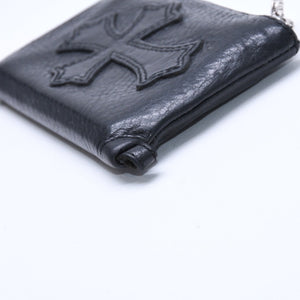 極美品 CHROME HEARTS クロムハーツ WALLET TINY ZIP タイニー ジップウォレット 財布 CHクロスパッチ ダガージップ ブラック 中古 4a009814