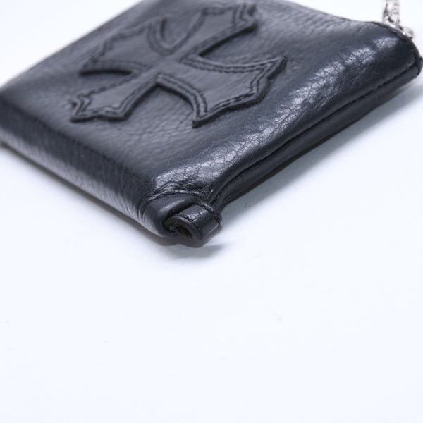 極美品 CHROME HEARTS クロムハーツ WALLET TINY ZIP タイニー ジップウォレット 財布 CHクロスパッチ ダガージップ ブラック 中古 4a009814