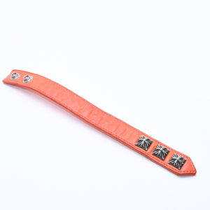 極美品 CHROME HEARTS クロムハーツ 3BTN 2SNP 3ボタン 2スナップ レザーブレスレット 重量約26.19g ピラミッド オレンジ 中古 4a009813