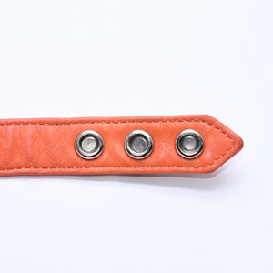 極美品 CHROME HEARTS クロムハーツ 3BTN 2SNP 3ボタン 2スナップ レザーブレスレット 重量約26.19g ピラミッド オレンジ 中古 4a009813