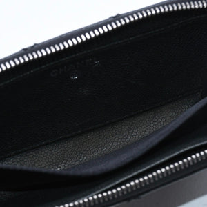 CHANEL シャネル レザー 財布 カードケース ココマーク ワイルドステッチ キャビアスキン 10番台 ブラック シルバー金具 美品 中古 4a009761