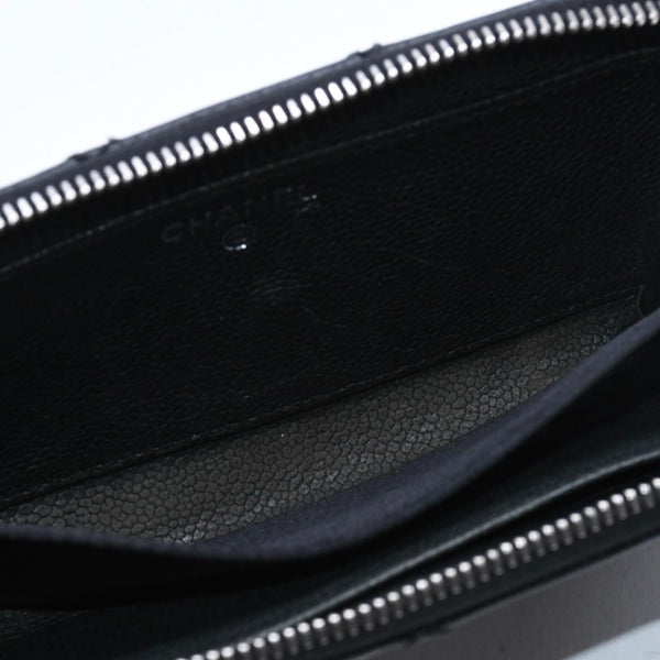 CHANEL シャネル レザー 財布 カードケース ココマーク ワイルドステッチ キャビアスキン 10番台 ブラック シルバー金具 美品 中古 4a009761