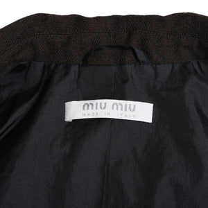 極美品 MIUMIU ミュウミュウ 99AW ランウェイ テーラードジャケット サイズ38 ウール ナイロン ブラウン バックル付 アーカイブ 中古 4a009398