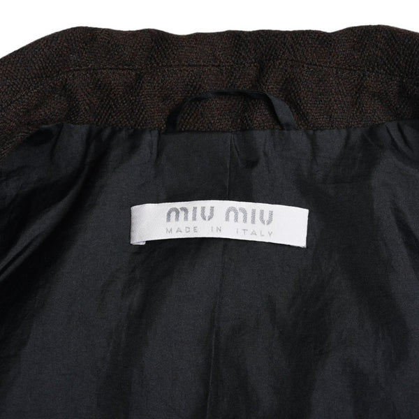 極美品 MIUMIU ミュウミュウ 99AW ランウェイ テーラードジャケット サイズ38 ウール ナイロン ブラウン バックル付 アーカイブ 中古 4a009398