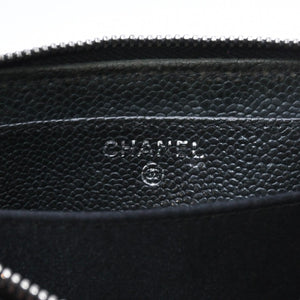 CHANEL シャネル レザー 財布 カードケース ココマーク ワイルドステッチ キャビアスキン 10番台 ブラック シルバー金具 美品 中古 4a009761