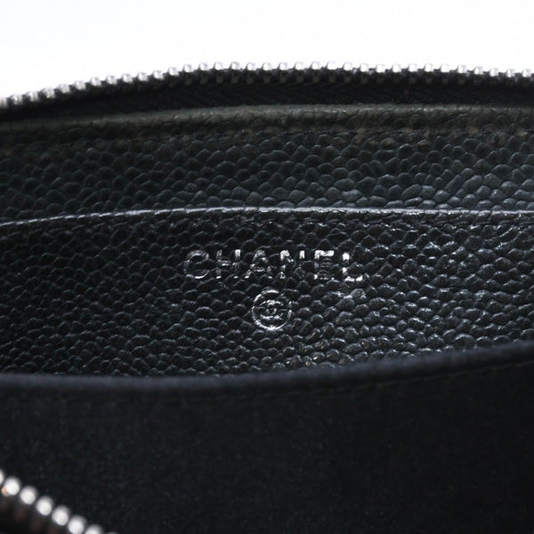 CHANEL シャネル レザー 財布 カードケース ココマーク ワイルドステッチ キャビアスキン 10番台 ブラック シルバー金具 美品 中古 4a009761