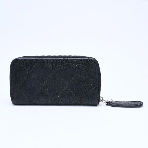 CHANEL シャネル レザー 財布 カードケース ココマーク ワイルドステッチ キャビアスキン 10番台 ブラック シルバー金具 美品 中古 4a009761