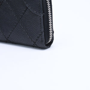 CHANEL シャネル レザー 財布 カードケース ココマーク ワイルドステッチ キャビアスキン 10番台 ブラック シルバー金具 美品 中古 4a009761