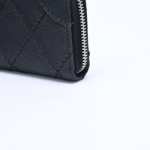 CHANEL シャネル レザー 財布 カードケース ココマーク ワイルドステッチ キャビアスキン 10番台 ブラック シルバー金具 美品 中古 4a009761