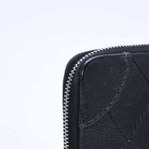 CHANEL シャネル レザー 財布 カードケース ココマーク ワイルドステッチ キャビアスキン 10番台 ブラック シルバー金具 美品 中古 4a009761
