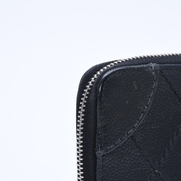 CHANEL シャネル レザー 財布 カードケース ココマーク ワイルドステッチ キャビアスキン 10番台 ブラック シルバー金具 美品 中古 4a009761