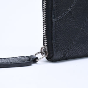 CHANEL シャネル レザー 財布 カードケース ココマーク ワイルドステッチ キャビアスキン 10番台 ブラック シルバー金具 美品 中古 4a009761