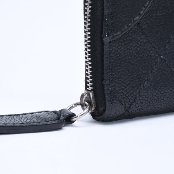 CHANEL シャネル レザー 財布 カードケース ココマーク ワイルドステッチ キャビアスキン 10番台 ブラック シルバー金具 美品 中古 4a009761