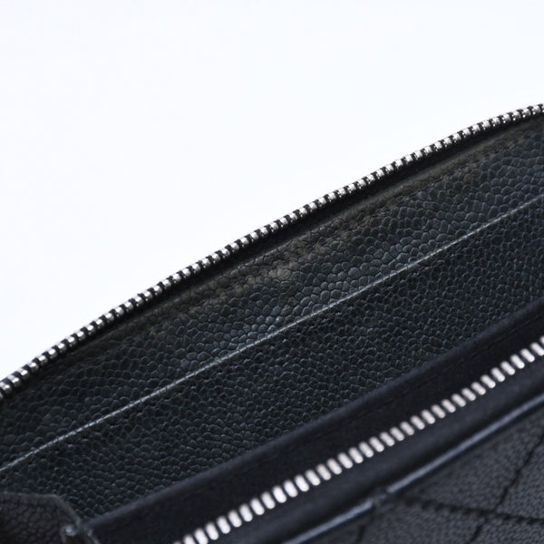 CHANEL シャネル レザー 財布 カードケース ココマーク ワイルドステッチ キャビアスキン 10番台 ブラック シルバー金具 美品 中古 4a009761
