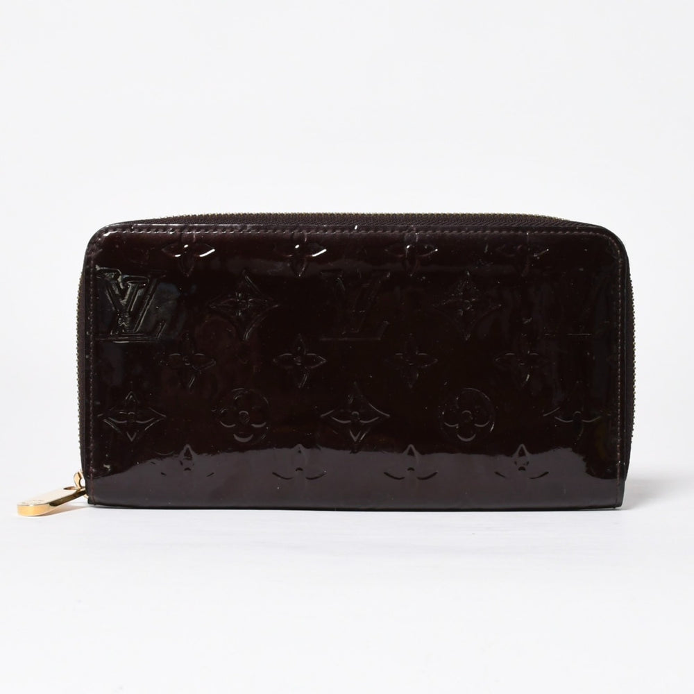 LOUIS VUITTON ルイヴィトン モノグラムヴェルニ ジッピーウォレット 長財布 レザー エナメルカーフ テールドンブル ダークブラウン M91458 美品 中古 4a009682