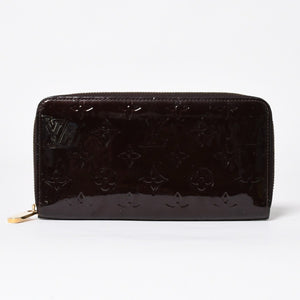 LOUIS VUITTON ルイヴィトン モノグラムヴェルニ ジッピーウォレット 長財布 レザー エナメルカーフ テールドンブル ダークブラウン M91458 美品 中古 4a009682