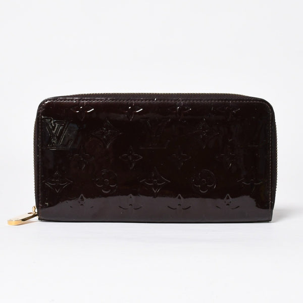 LOUIS VUITTON ルイヴィトン モノグラムヴェルニ ジッピーウォレット 長財布 レザー エナメルカーフ テールドンブル ダークブラウン M91458 美品 中古 4a009682