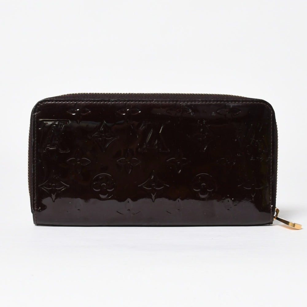 LOUIS VUITTON ルイヴィトン モノグラムヴェルニ ジッピーウォレット 長財布 レザー エナメルカーフ テールドンブル ダークブラウン M91458 美品 中古 4a009682