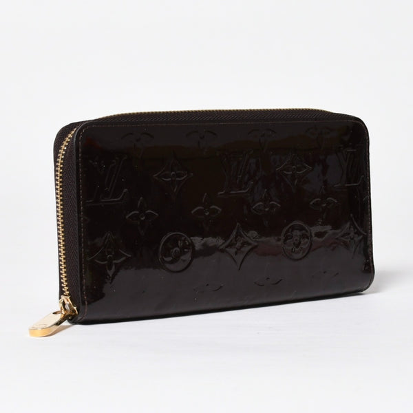 LOUIS VUITTON ルイヴィトン モノグラムヴェルニ ジッピーウォレット 長財布 レザー エナメルカーフ テールドンブル ダークブラウン M91458 美品 中古 4a009682