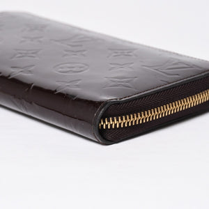 LOUIS VUITTON ルイヴィトン モノグラムヴェルニ ジッピーウォレット 長財布 レザー エナメルカーフ テールドンブル ダークブラウン M91458 美品 中古 4a009682