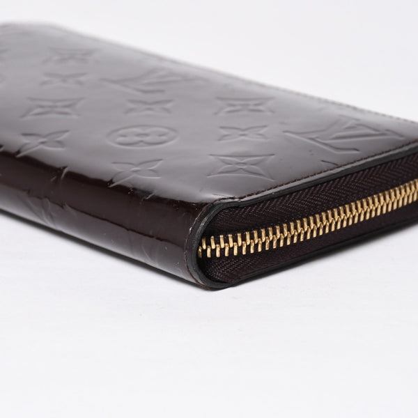LOUIS VUITTON ルイヴィトン モノグラムヴェルニ ジッピーウォレット 長財布 レザー エナメルカーフ テールドンブル ダークブラウン M91458 美品 中古 4a009682