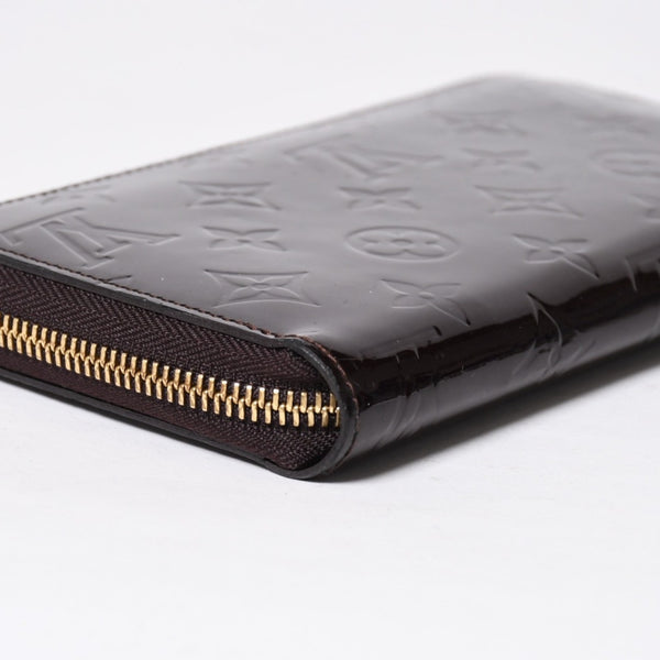 LOUIS VUITTON ルイヴィトン モノグラムヴェルニ ジッピーウォレット 長財布 レザー エナメルカーフ テールドンブル ダークブラウン M91458 美品 中古 4a009682
