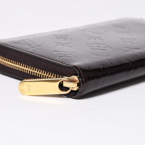 LOUIS VUITTON ルイヴィトン モノグラムヴェルニ ジッピーウォレット 長財布 レザー エナメルカーフ テールドンブル ダークブラウン M91458 美品 中古 4a009682