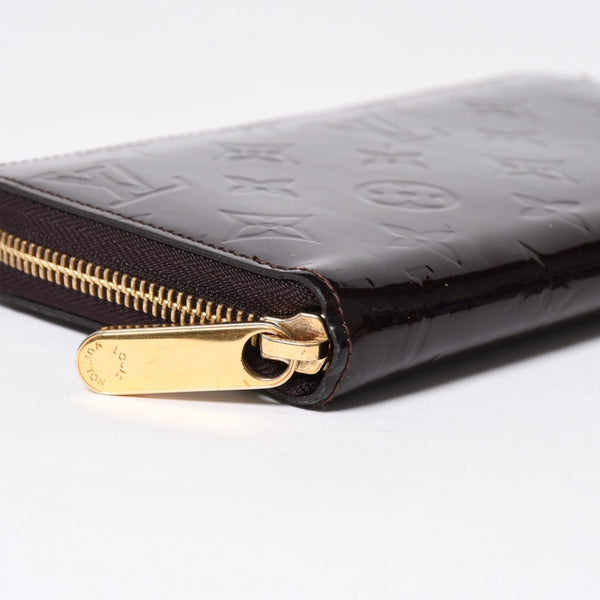 LOUIS VUITTON ルイヴィトン モノグラムヴェルニ ジッピーウォレット 長財布 レザー エナメルカーフ テールドンブル ダークブラウン M91458 美品 中古 4a009682