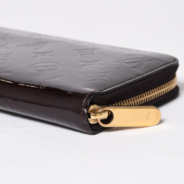 LOUIS VUITTON ルイヴィトン モノグラムヴェルニ ジッピーウォレット 長財布 レザー エナメルカーフ テールドンブル ダークブラウン M91458 美品 中古 4a009682