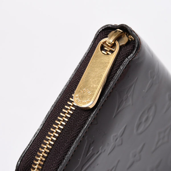 LOUIS VUITTON ルイヴィトン モノグラムヴェルニ ジッピーウォレット 長財布 レザー エナメルカーフ テールドンブル ダークブラウン M91458 美品 中古 4a009682