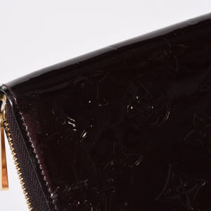 LOUIS VUITTON ルイヴィトン モノグラムヴェルニ ジッピーウォレット 長財布 レザー エナメルカーフ テールドンブル ダークブラウン M91458 美品 中古 4a009682