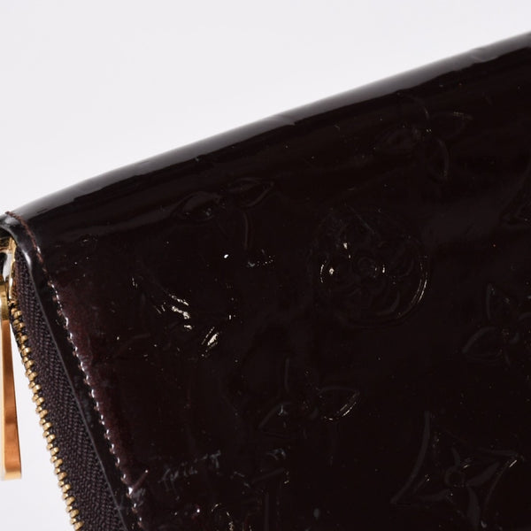 LOUIS VUITTON ルイヴィトン モノグラムヴェルニ ジッピーウォレット 長財布 レザー エナメルカーフ テールドンブル ダークブラウン M91458 美品 中古 4a009682