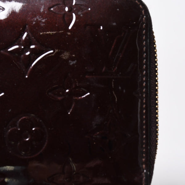 LOUIS VUITTON ルイヴィトン モノグラムヴェルニ ジッピーウォレット 長財布 レザー エナメルカーフ テールドンブル ダークブラウン M91458 美品 中古 4a009682