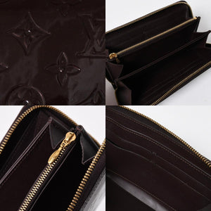 LOUIS VUITTON ルイヴィトン モノグラムヴェルニ ジッピーウォレット 長財布 レザー エナメルカーフ テールドンブル ダークブラウン M91458 美品 中古 4a009682