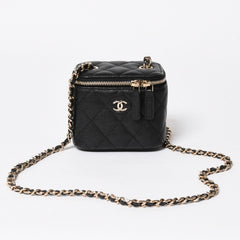 Like new CHANEL Chanel Matelasse Mini Chain Shoulder Bag No. 29 Caviar Skin Black Gold Hardware Used 4a009767