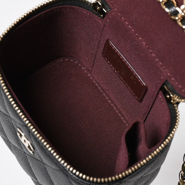 Like new CHANEL Chanel Matelasse Mini Chain Shoulder Bag No. 29 Caviar Skin Black Gold Hardware Used 4a009767