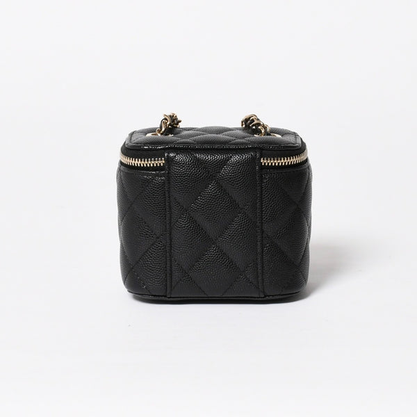 Like new CHANEL Chanel Matelasse Mini Chain Shoulder Bag No. 29 Caviar Skin Black Gold Hardware Used 4a009767