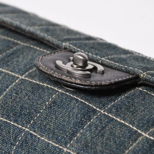 Very Good Condition CHANEL Chocolate Bar Line East West Chain Shoulder Bag No. 6 Coco Mark Denim Blue Used 4a009742