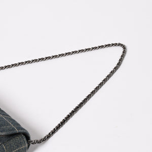 Very Good Condition CHANEL Chocolate Bar Line East West Chain Shoulder Bag No. 6 Coco Mark Denim Blue Used 4a009742