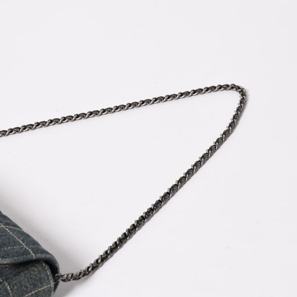 Very Good Condition CHANEL Chocolate Bar Line East West Chain Shoulder Bag No. 6 Coco Mark Denim Blue Used 4a009742