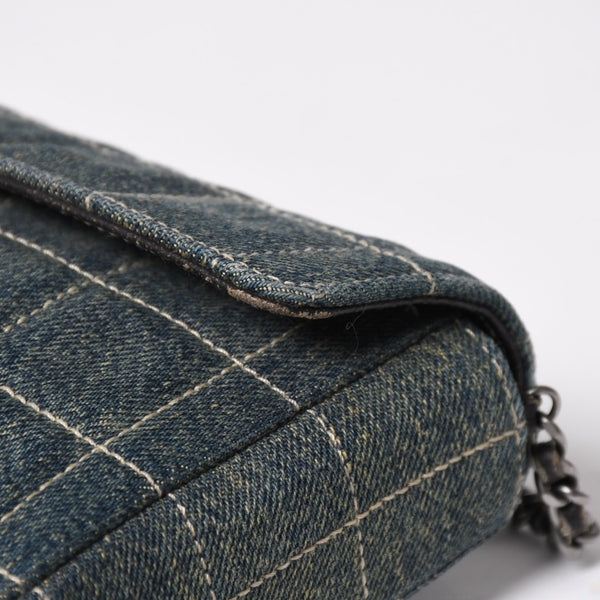 Very Good Condition CHANEL Chocolate Bar Line East West Chain Shoulder Bag No. 6 Coco Mark Denim Blue Used 4a009742
