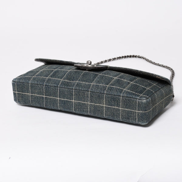 Very Good Condition CHANEL Chocolate Bar Line East West Chain Shoulder Bag No. 6 Coco Mark Denim Blue Used 4a009742
