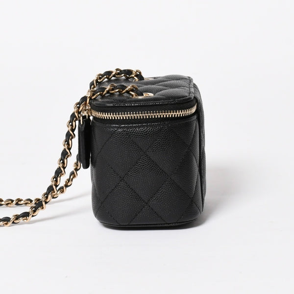 Like new CHANEL Chanel Matelasse Mini Chain Shoulder Bag No. 29 Caviar Skin Black Gold Hardware Used 4a009767
